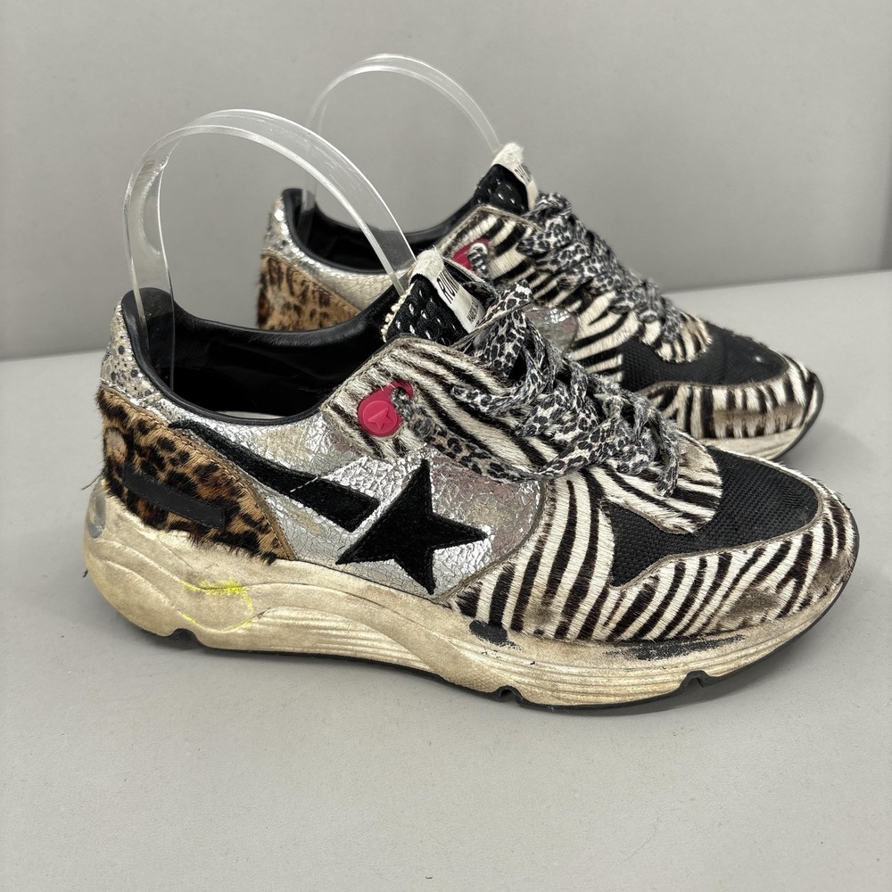 Golden Goose Running Sole Shoes Womens Size 6 Zebra Leopard Pony Hair Sneakers - Picture 2 of 16